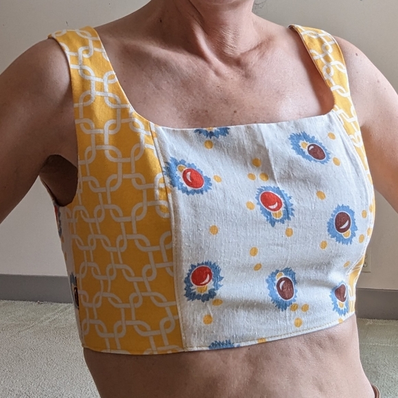 handmade VINTAGE PATTERN crop top calico S - Picture 2 of 11